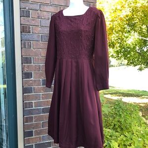Elegant Beaded Burgundy Women's Dress